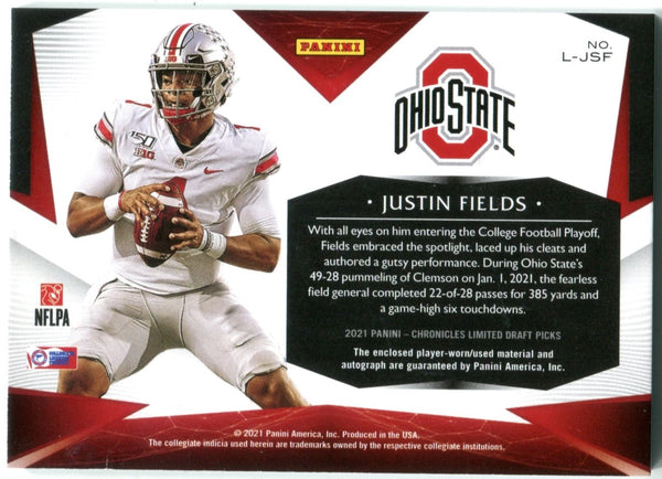 Justin Fields Autographed 2021 Panini Limited Rookie Jersey Card #L-JSF