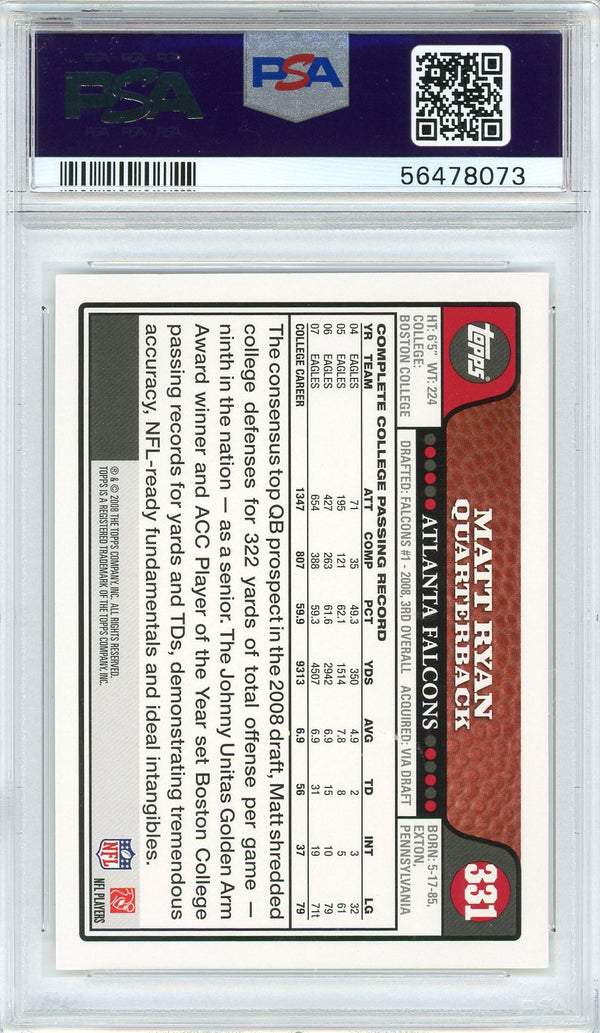 Matt Ryan 2008 Topps Rookie Card #331 (PSA)