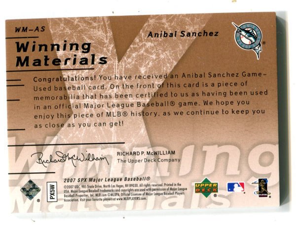 Anibal Sanchez 2007 Upper SPX Winning Materials #WM-AS Jersey Card /50