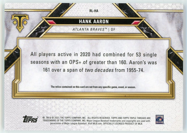 Hank Aaron 2021 Topps Triple Threads Legend Game Used Card #RL-HA