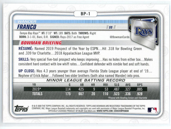 Wander Franco 2020 Bowman Card #BP-1