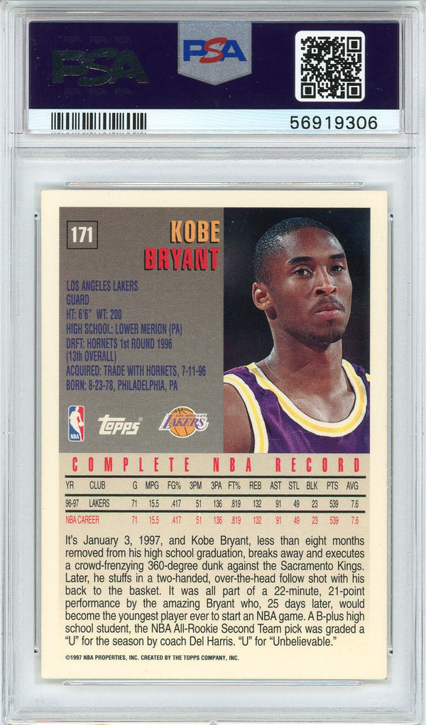 Kobe Bryant 1997 Topps Card #171 (PSA)