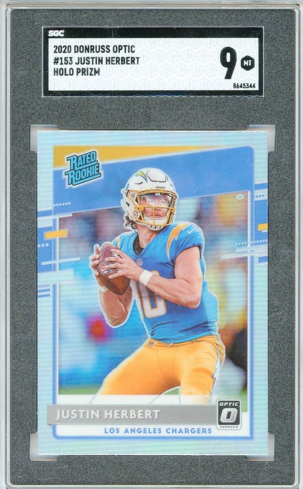 Justin Herbert 2020 Panini Donruss Optic Rated Rookie Holo Prizm Card #153 (SGC)