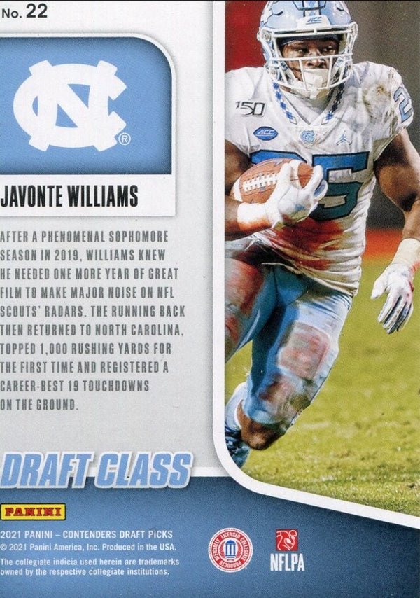Javonte Williams 2021 Panini Contenders Rookie Card