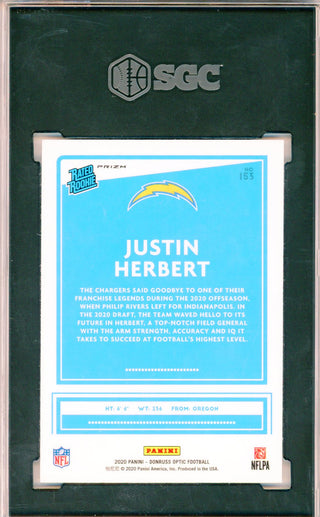 Justin Herbert 2020 Panini Donruss Optic Rated Rookie Holo Prizm Card #153 (SGC)