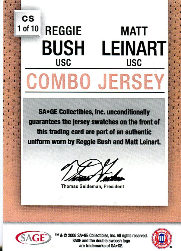 Reggie Bush and Matt Leinart 2006 Sage Rookie Jersey Card #1