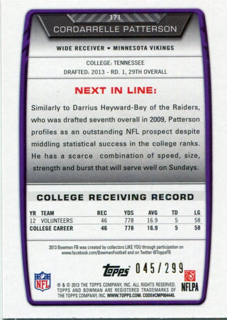 Cordarrelle Patterson 2013 Bowman Orange Refractor Rookie Card