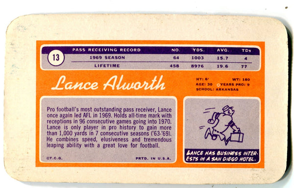 Lance Alworth 1970 Topps Super #13 Card