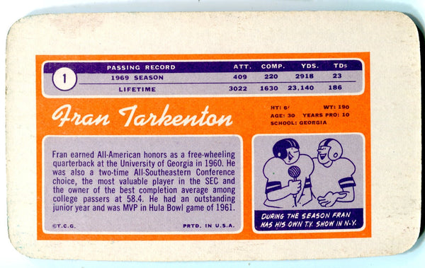 Fran Tarkenton 1970 Topps Super #1 Card