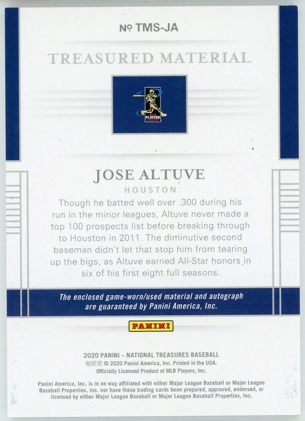 Jose Altuve Autographed 2020 Panini National Treasures Treasured Material Card #TMS-JA