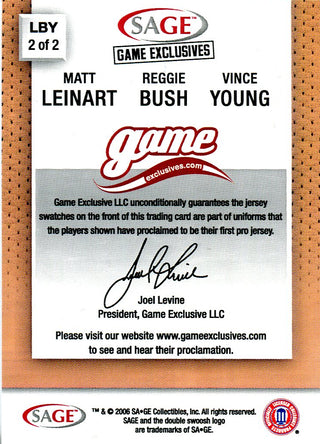 Reggie Bush, Matt Leinart, and Vince Young 2006 Sage Rookie Jersey Card #2