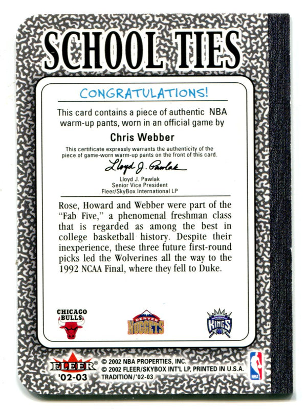 Chris Webber/Juwuan Howard/Jalen Rose 2002 Fleer Tradition School Ties Card