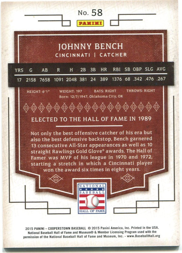 Jonny Bench Panini Cooperstown 03/10 Class of 1989