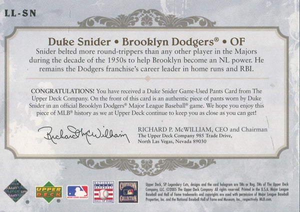 Duke Snider 2005 Upper Deck Jersey Card