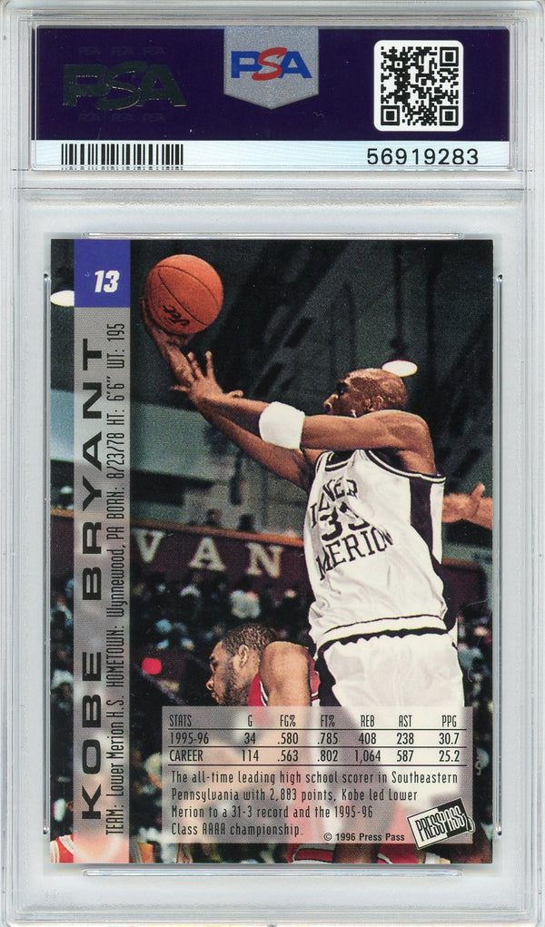 Kobe Bryant 1996 Press Pass Rookie Card #13 (PSA)