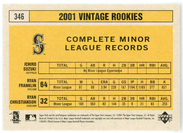 Ichiro Suzuki 2001 Upper Deck Vintage Rookies Card #346