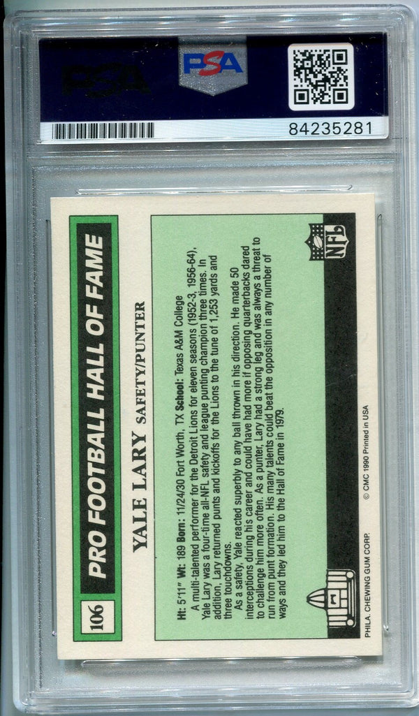 Yale Lary 1990 Autographed Swell Football Card (PSA)