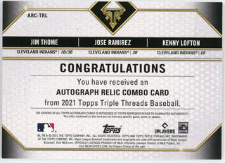 Jim Thome, Jose Ramirez & Kenny Lofton Autographed 2021 Topps Triple Threads Game Used Card