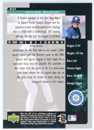 Ichiro Suzuki Seattle Mariners 2001 Upper Deck MVP # 60 Rookie Card