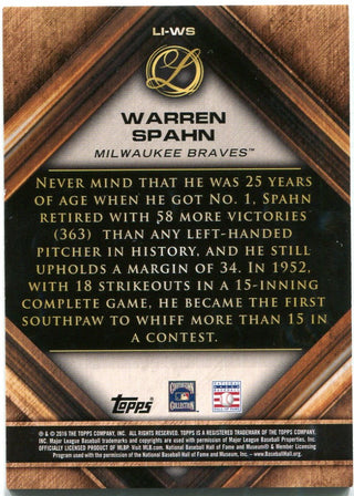 Warren  Spahn Lasting Imprints 32/50 Topps 2016