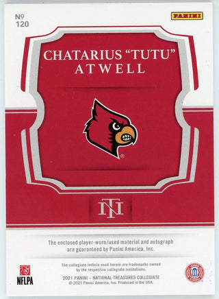 Chatarius Tutu Atwell Autographed 2021 Panini National Treasures Collegiate Rookie Jersey Card