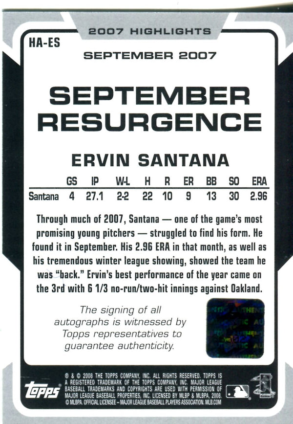 Ervin Santana 2008 Topps Autographed Card