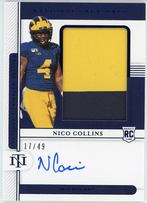 Nico Collins Autographed 2021 Panini National Treasures Collegiate Rookie Jersey Card