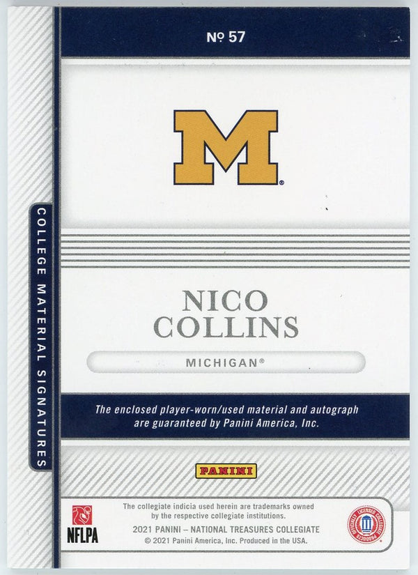 Nico Collins Autographed 2021 Panini National Treasures Collegiate Rookie Jersey Card