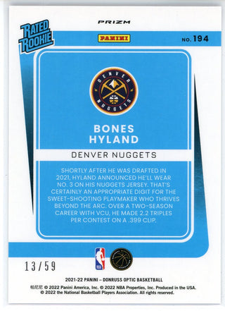 Bones Hyland 2021-22 Panini Donruss Optic Rated Rookie Blue Prizm Card #194