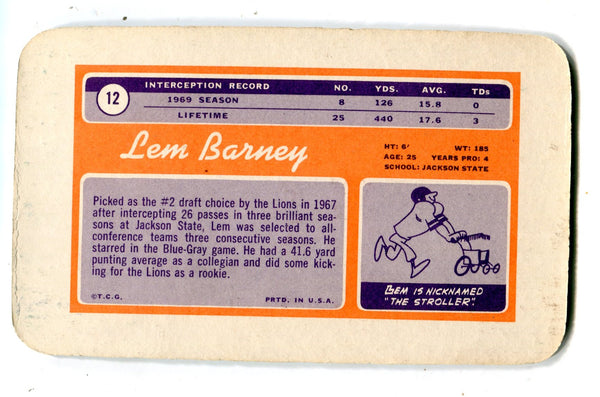 Lem Barney 1970 Topps Super #12 Card