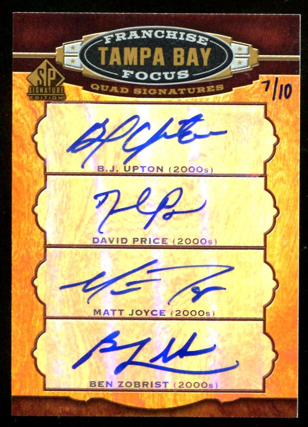 B.J. Upton, David Price, Matt Joyce, & Ben Zobrist 2012 Upper Deck Franchise Focus Multi Autographed Card #7/10