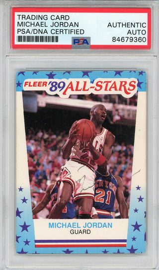Michael Jordan Autographed 1989 Fleer Sticker Card #3 (PSA)