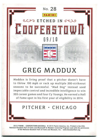 Greg Maddux Etched in Cooperstown 09/10