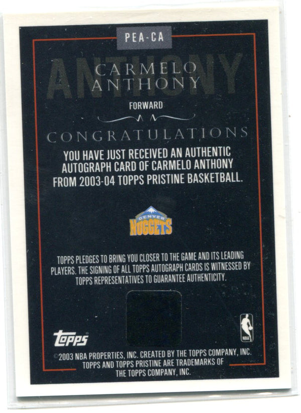 Carmelo Anthony 2003 Topps Pristine Certified Autograph Issue #PEA-CA