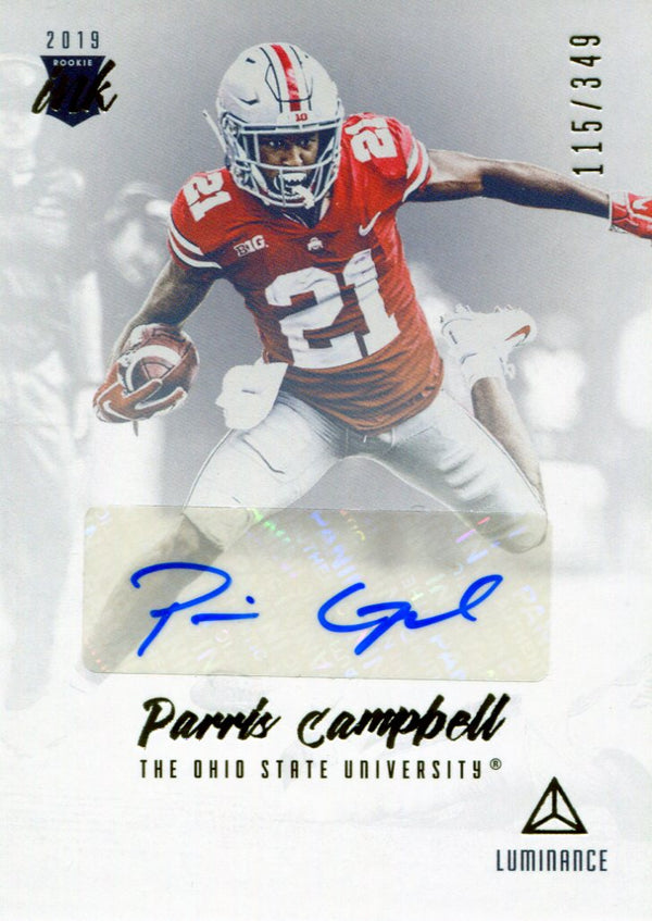 Parris Campbell Autographed 2019 Panini Luminance Rookie Card