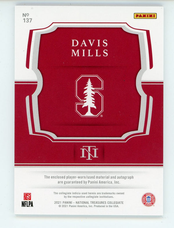 Davis Mills Autographed 2021 Panini National Treasures Collegiate Rookie Jersey Card
