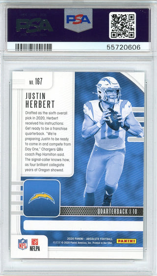 Justin Herbert 2020 Panini Absolute Rookie Card #167 (PSA)