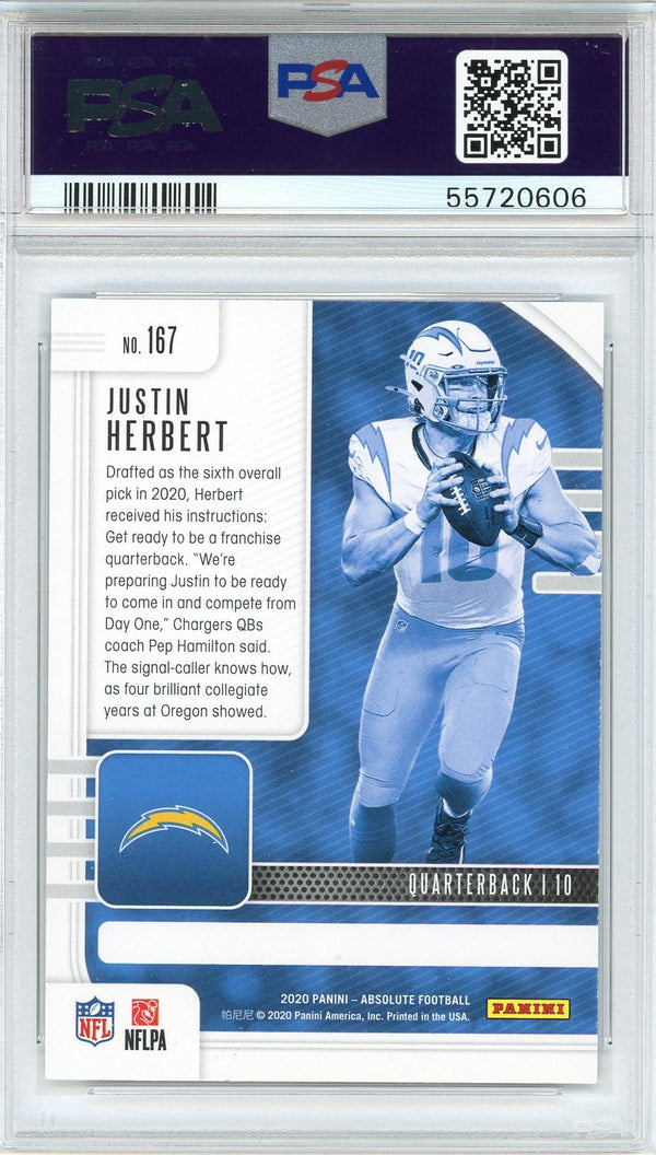 Justin Herbert 2020 Panini Absolute Rookie Card #167 (PSA)