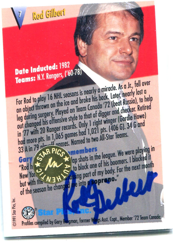 Rod Gilbert 1991 Star Pics Autographed Card