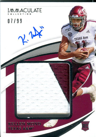 Kellen Mond 2021 Panini Immaculate Collegiate Autographed Game Worn Jersey Rookie Card 97/99 #PPA-KM