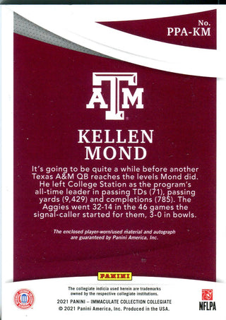 Kellen Mond 2021 Panini Immaculate Collegiate Autographed Game Worn Jersey Rookie Card 97/99 #PPA-KM