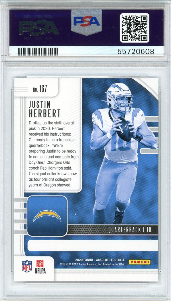 Justin Herbert 2020 Panini Absolute Rookie Card #167 (PSA)