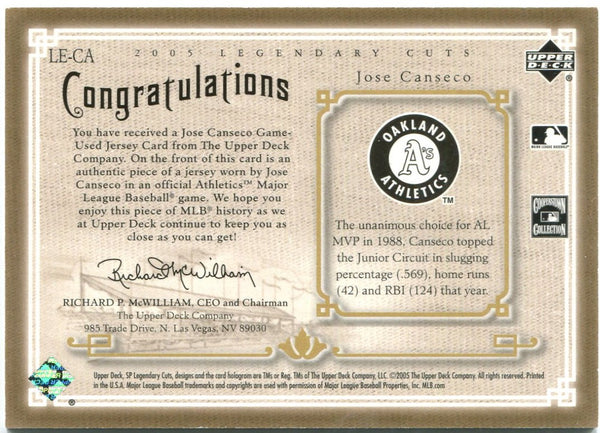 Jose Canseco Legendary Lineage Legendary Cuts Jersey Card