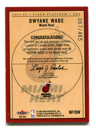 Dwyane Wade 2003 Flair Platinum Names Plates #NP/DW Patch RC