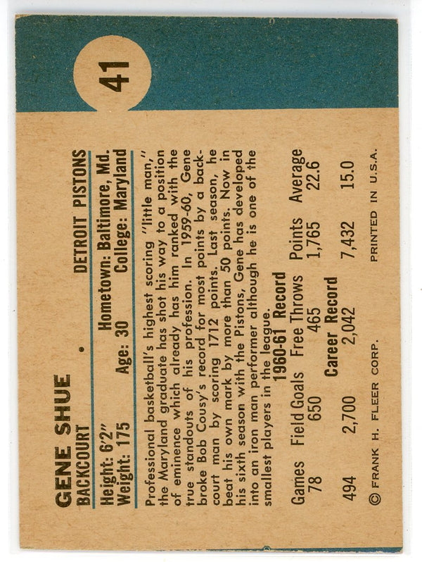 Gene Shue 1961 Fleer Card #41