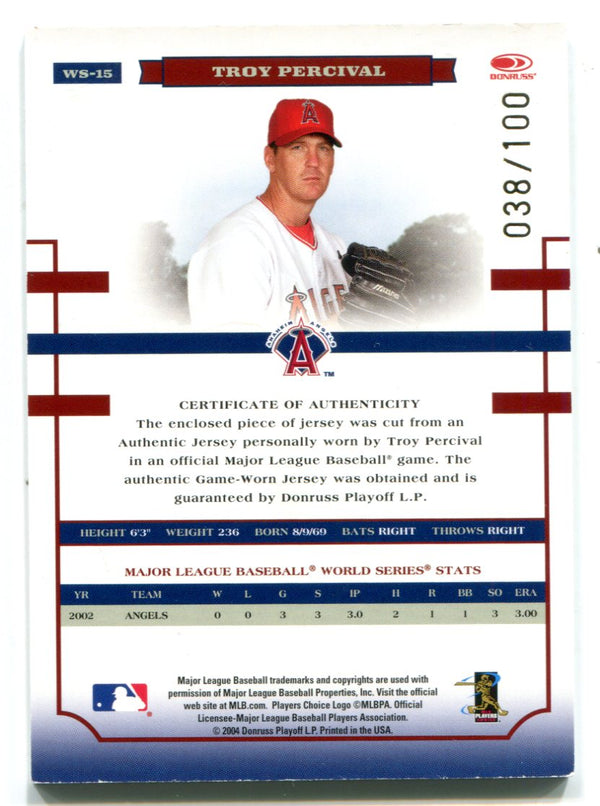 Troy Percival 2004 Donruss Playoff #WS15 Jersey Card /100