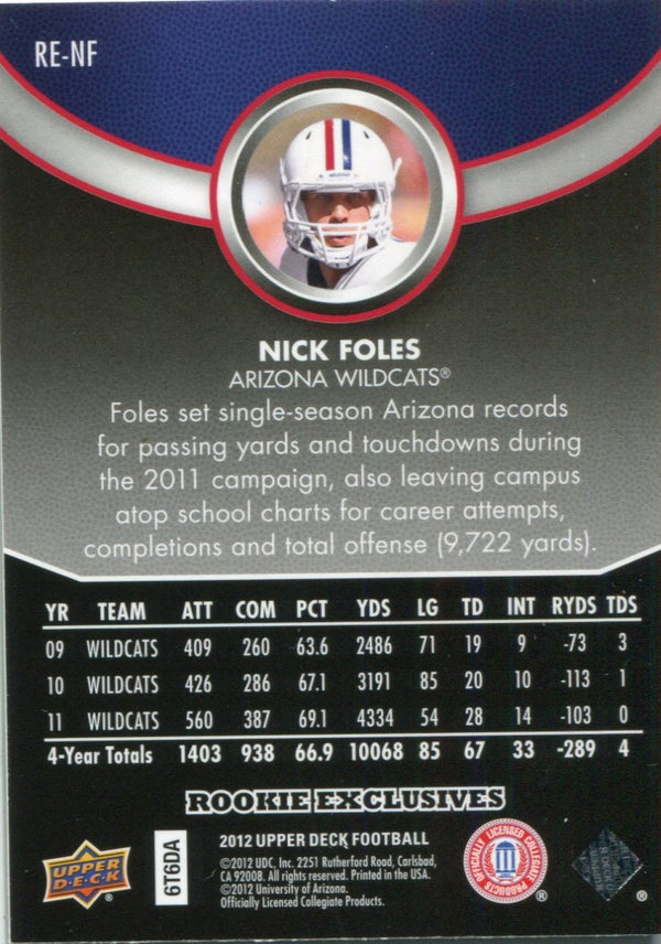 Nick Foles 2012 Upper Deck Rookie Exclusives Rookie Card