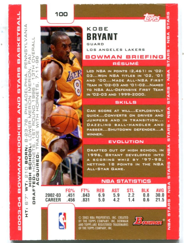 Kobe Bryant 2003 Bowman #100 Card