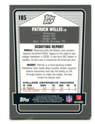 Patrick WIllis 2007 Topps Draft Pick #105 Card