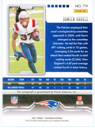 Damien Harris Autographed 2021 Panini Playbook Rookie Card #79